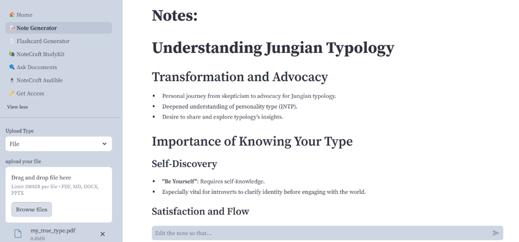 Note Generation Page